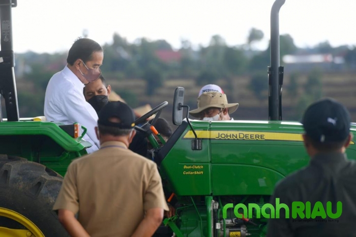 Momen Presiden Jokowi tanam jagung pakai Traktor
